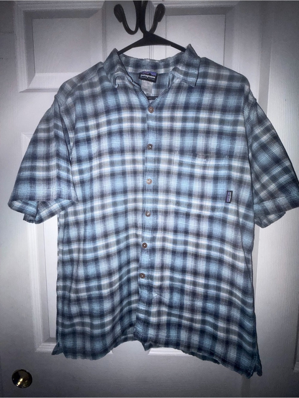 Patagonia Men's Light Blue Plaid Short-Sleeve Button-Up Shirt